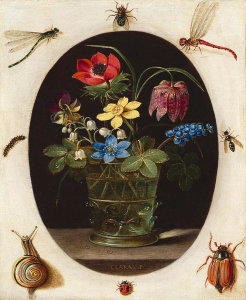 Clara Peeters - Still Life with Flowers Surrounded by Insects and a Snail, c. 1610