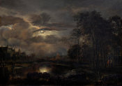 Aert van der Neer - Moonlit Landscape with Bridge, probably 1648/1650