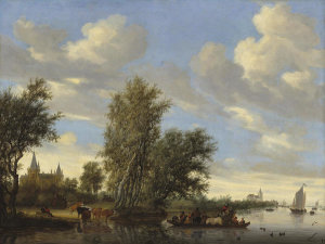 Salomon van Ruysdael - River Landscape with Ferry, 1649