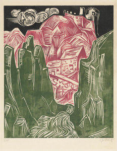 Karl Schmidt-Rottluff - A Road with a Castle and Houses in Rocky Mountains, 1926