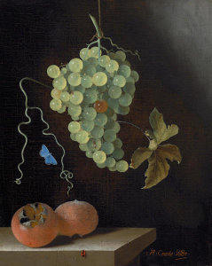 Adriaen Coorte - Still Life with a Hanging Bunch of Grapes, 1687