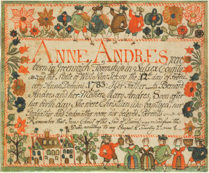 Johannes Ernst Spangenberg - Birth and Baptismal Certificate for Anne Andres, c. 1783