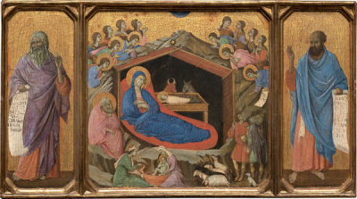 Duccio di Buoninsegna - The Nativity with the Prophets Isaiah and Ezekiel, 1308-1311