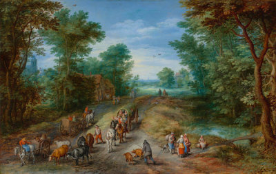 Jan Brueghel the Elder - Wooded Landscape with Travelers, 1610