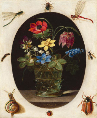 Clara Peeters - Still Life with Flowers Surrounded by Insects and a Snail, c. 1610