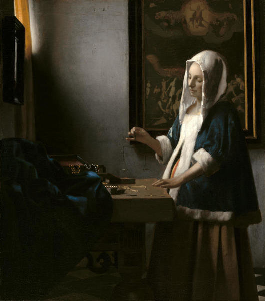 Woman Holding a Balance, c. 1664 by Johannes Vermeer | Paper Print